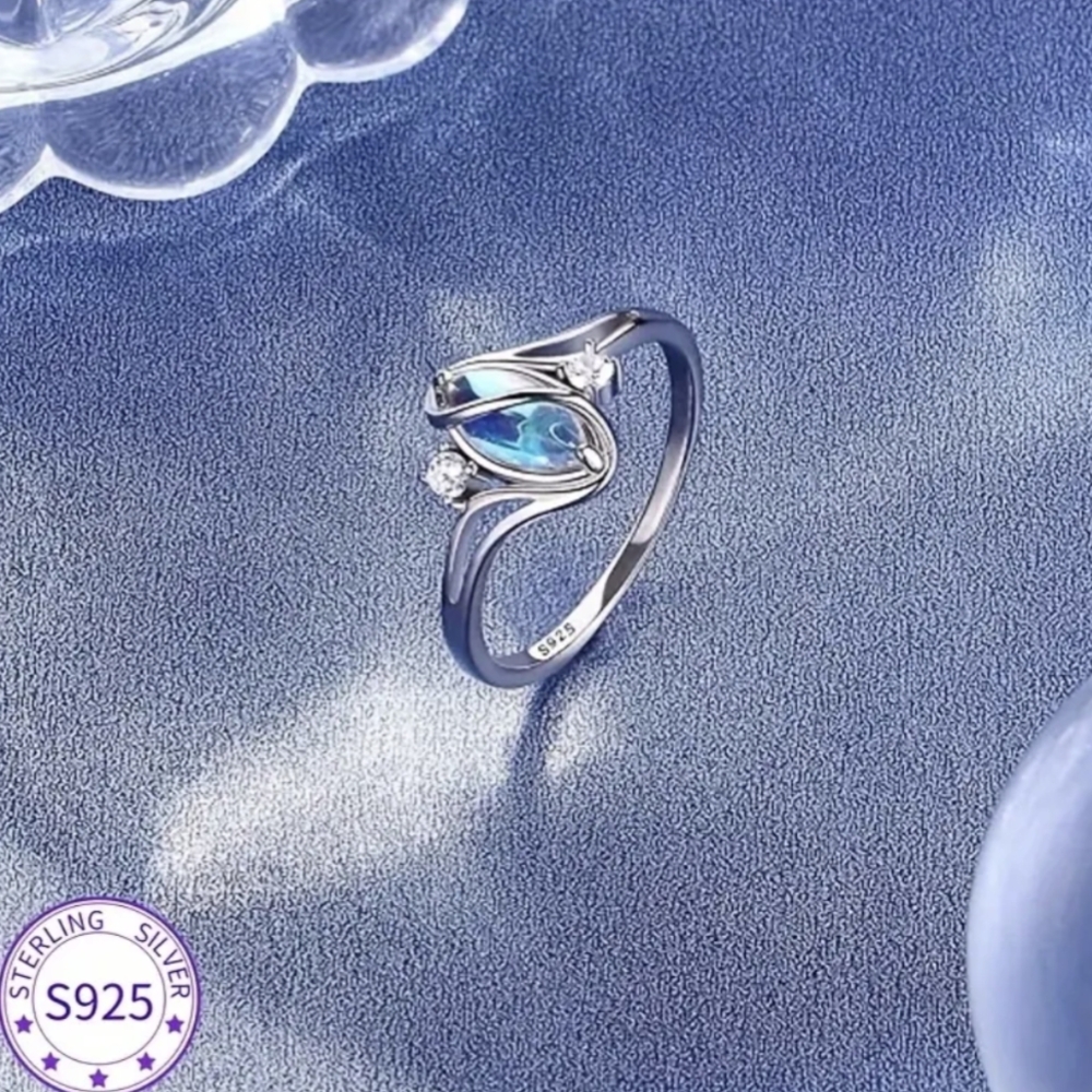 925 Silver Rainbow Moonstone Zirconia Silvery Ring Size 8 Celtic Rings - Picture 8 of 12